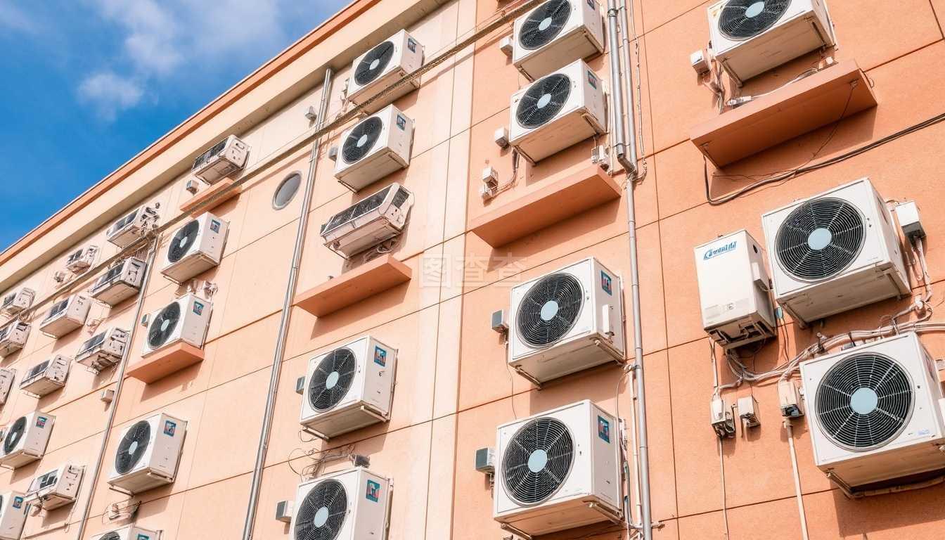 有大量空调设备的建筑物